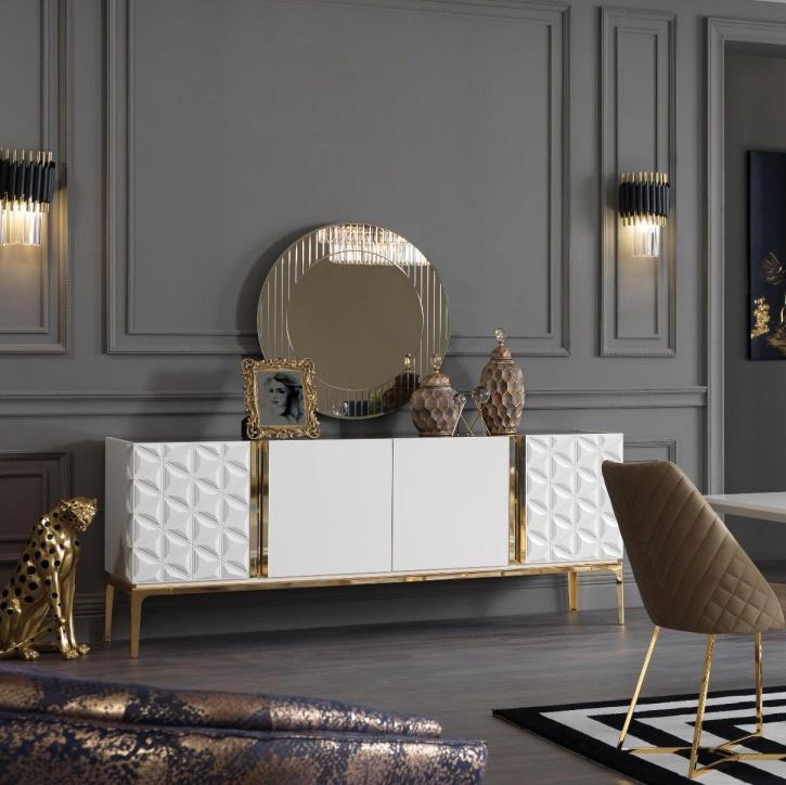 Буфет белый на золотых высоких ножках дизайнеский Risos